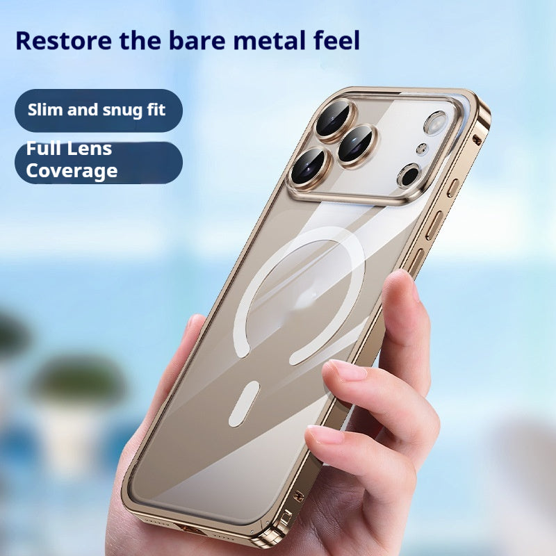 Applicable 17 Metal Frame Phone Case Magnetic Suction Spring Fastener Transparent Eagle Eye Lens Protective Cover