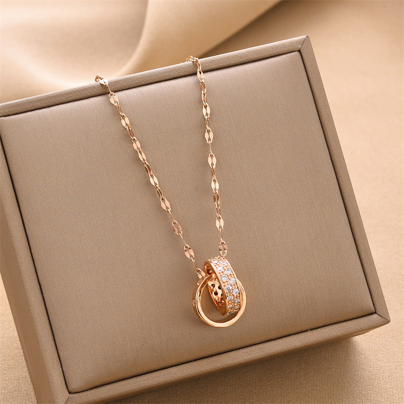 Double Ring Titanium Steel Necklace For Women